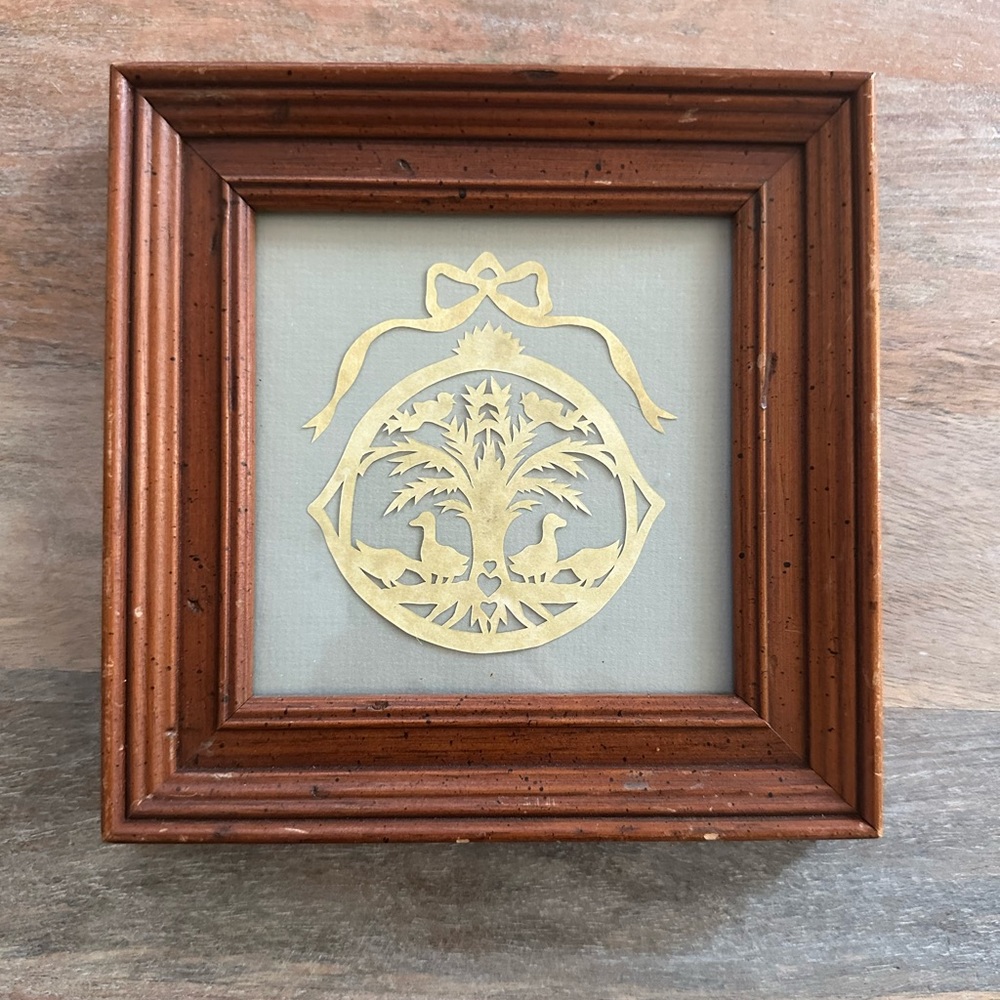 Vintage Pennsylvania Dutch Cut Paper Work Tree & Ducks Framed Art